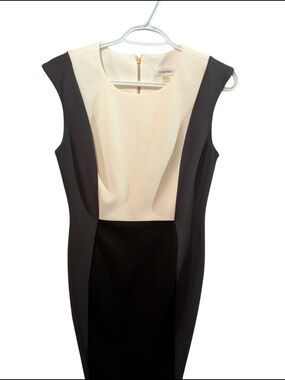 Calvin Klein Black and Cream Colorblock Midi Sheath Dress